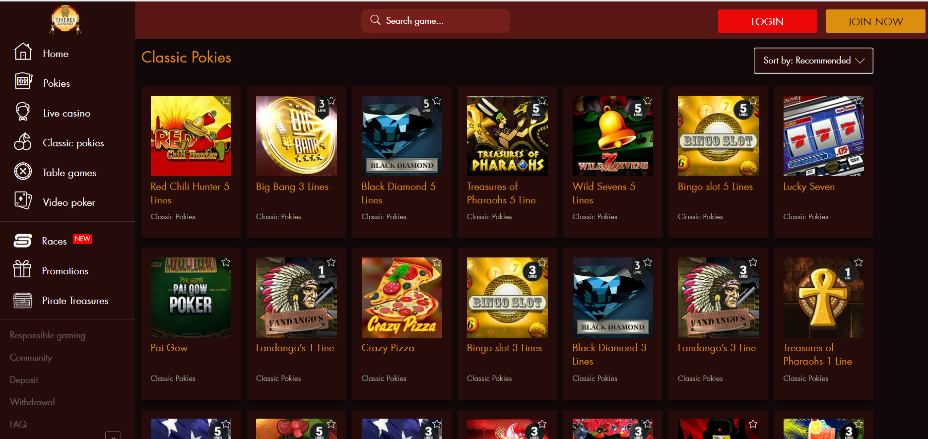 Thebes casino sign up account